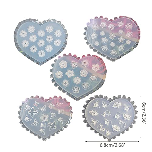 5PCS Silicone Nail Art Mold Set - 3D Flower, Butterfly, Tortoise & Leaf Designs for DIY Nail Decorations