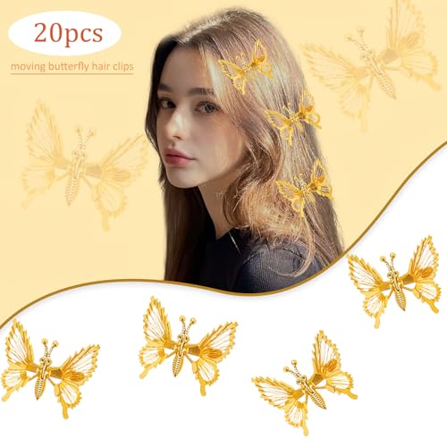 Moving 3D Butterfly Hair Clips - Gold Metal Hair Accessories for Women