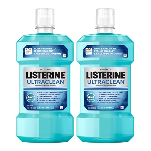 Listerine Ultraclean Cool Mint Mouthwash 1L (Pack of 2) - Tartar Control & Fresh Breath