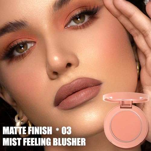 Peach Orange Matte Powder Blush Palette with Brush - Lightweight & Blendable