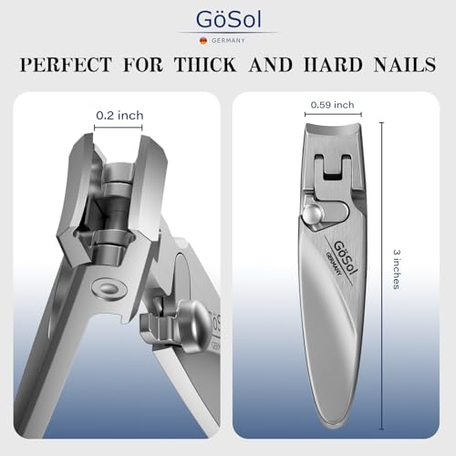 GÖSOL Stainless Steel Wide Jaw Nail Clipper with Catcher & Built-in File