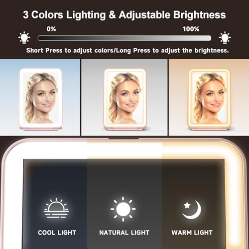 Mocado Travel Makeup Mirror with LED Light - Rose Gold, 10x Magnification