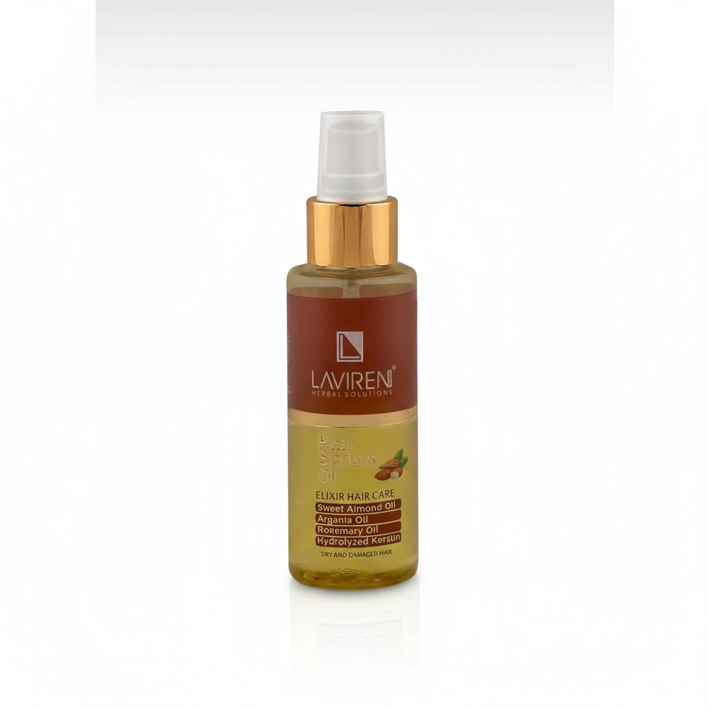 LAVIREN Elixir Hair Care Oil with Sweet Almond, Argania, Rosemary and Hydrolyzed Keratin for Dry and Damaged Hair Treatment