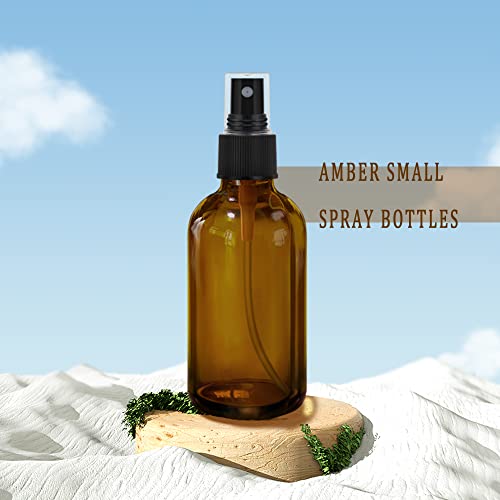 GIVAMEIHF 4oz Amber Glass Spray Bottles Set of 16 with Nozzles Funnels & Labels