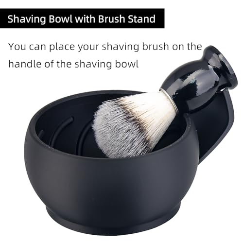 Grandslam Black Shaving Bowl with Ridges & Brush Stand - Classic Grooming Mug