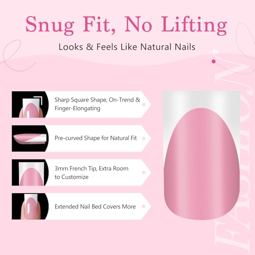 150 Pcs Deep Pink French Tip Press On Nails - Short Square