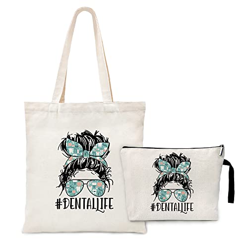 Funny Canvas Tote & Cosmetic Bag Set D - Durable Cotton for Nurses