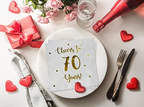 Cheers to 70 Years Cocktail Napkins - 50-Pack 3-Ply Party Supplies
