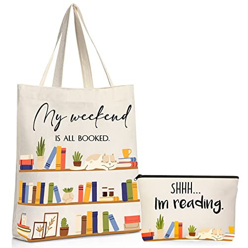 Sieral Classic Style Book Lover Gifts Canvas Tote and Makeup Bag Set