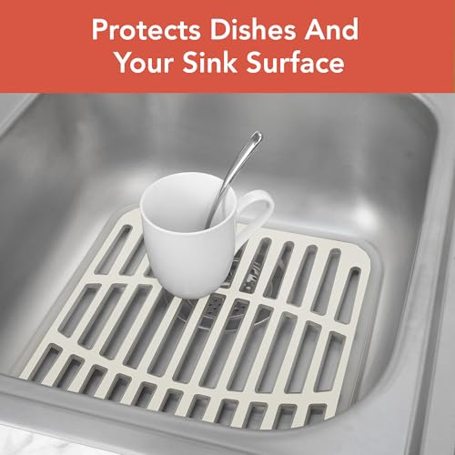 Spectrum Small Sink Mat Protector - Non-Slip Rubber with Raised Feet for Quick Drying, Buttercream