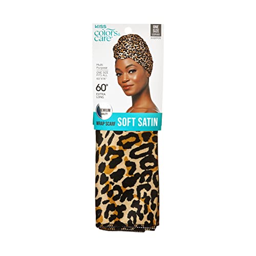 Kiss Colors & Care Satin Wrap Scarf - Leopard Print, Multi-Purpose Hair Protection