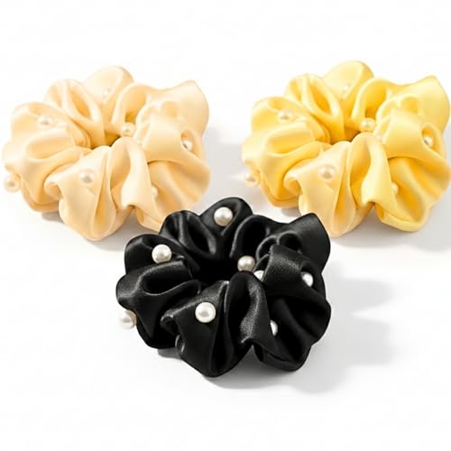 Vivedge Satin Scrunchies with Pearl - Mixed-Color Silky Hair Ties