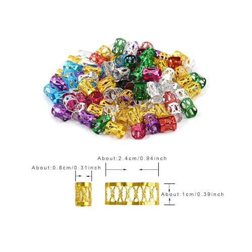 150 Pcs Aluminum Hair Jewelry for Braids & Dreadlocks - Multi Color Rings & Clips
