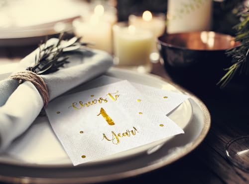 Cheers to 1 Year Cocktail Napkins - 50 Pack, 3-Ply, Eco-Friendly
