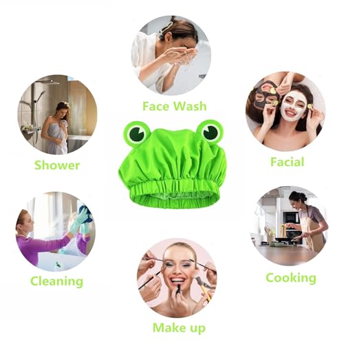 LamaMe Frog Shower Cap - Waterproof Reusable Double-Layer Hair Cap for Women
