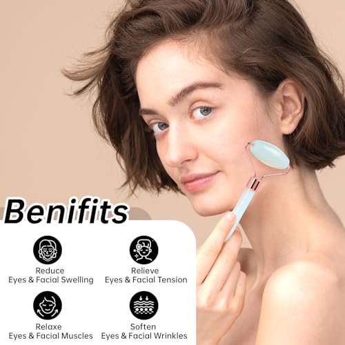 Opal Jade Roller and Gua Sha Set for Face Massage | Reduce Puffiness & Relieve Neck Tension