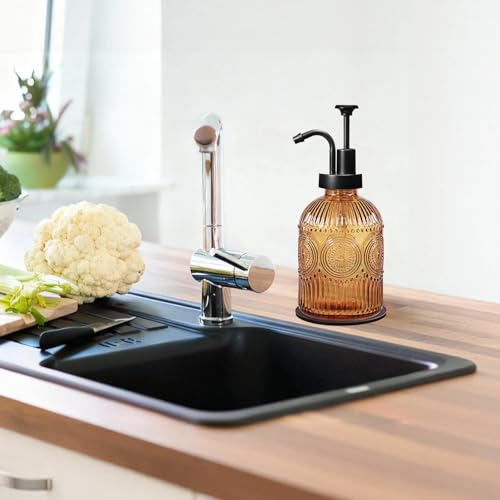 Vintage 12oz Glass Soap Dispenser with Pump for Kitchen & Bathroom