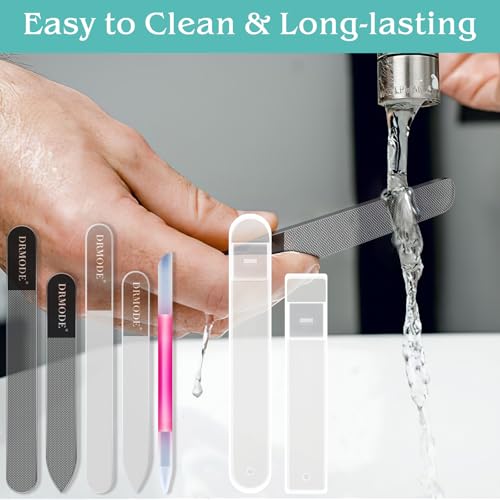 DRMODE Glass Nail File Set 5 Pack with Case - Manicure & Nail Care Tools