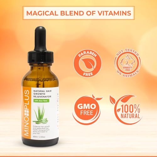 MINO PLUS Natural Hair Growth Serum 60ml - Aloe Vera for Thicker, Fuller Hair (Pack of 1)
