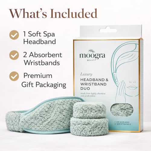 Sage Green Luxury Spa Headband & Wristbands Set for Skincare