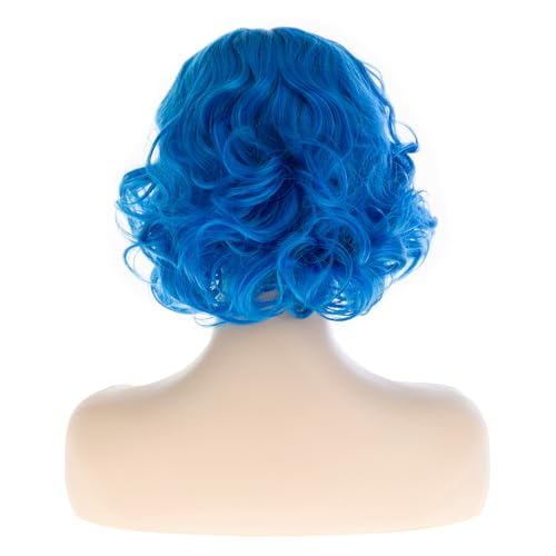 Short Curly Wavy Blue Wig for Women - Heat Resistant Synthetic Hair