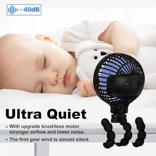 TRELC Mini Stroller Fan with 19H Battery Life - Portable & Rechargeable