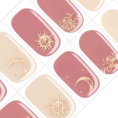 GelMala Semi Cured Gel Nail Strips - Long-Lasting Cosmic Astrology Edition, Easy Application for Beginners