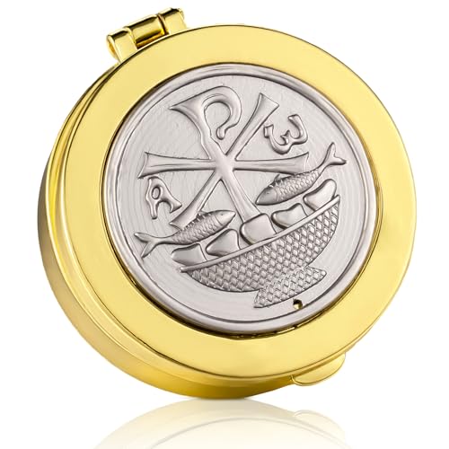 Catholic Pyx for Communion Hosts - Polished Brass with Cross