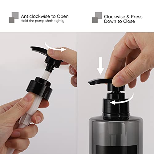 Segbeauty Gray Refillable Shampoo Bottles Set 16.9oz - 3 Pack, Leak-Proof PET Dispenser with Labels for Bathroom & Travel