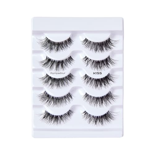 KISS Pompadour False Eyelashes - 5 Pairs, 16mm Wispy, Reusable