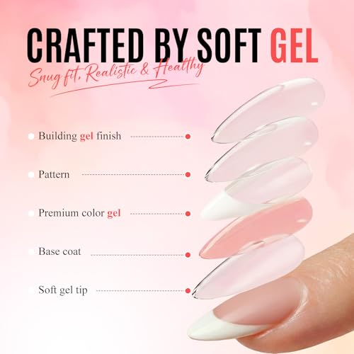 Bioday Short Square Press On Nails Nude Pink 30 Pcs Reusable Gel Tips with Glue & Tabs