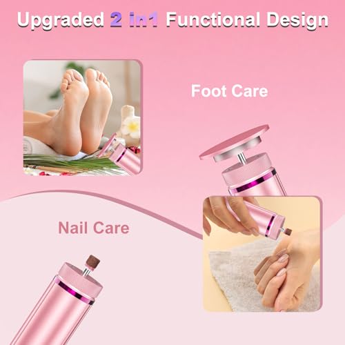Pink KOKABI 2-in-1 Electric Foot Callus Remover with 7 Speeds & Rechargeable Battery