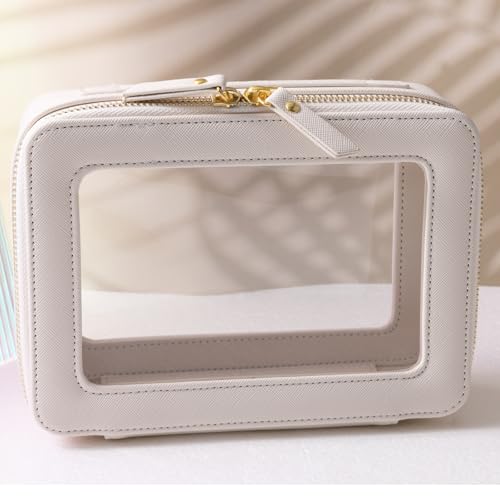 SANHECUN Waterproof Travel Toiletry Bag with Clear Window, White