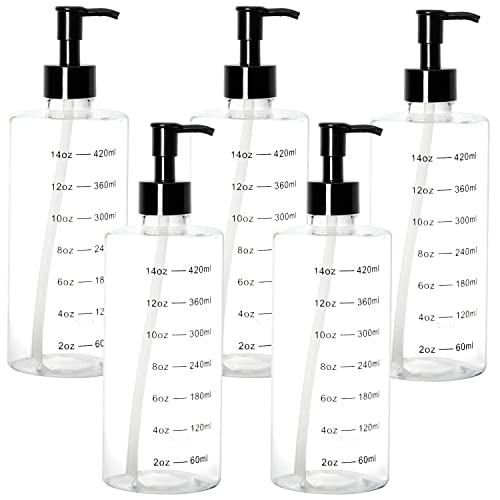 Youngever 5 Pack Clear Cylinder Pump Bottles 16 oz - Refillable