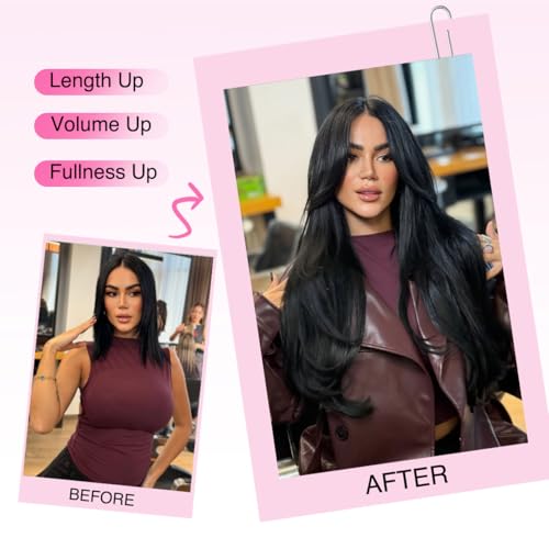 Yulalagaga 24 Inch Wavy Clip In Hair Extensions - 4PCS Natural Black