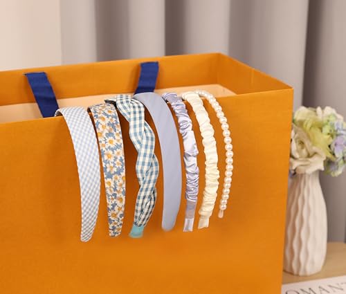 Eleilians 7 Pcs Women's Girls Headbands Blue Multi-Style Non-Slip Pearl Floral Vintage Wide