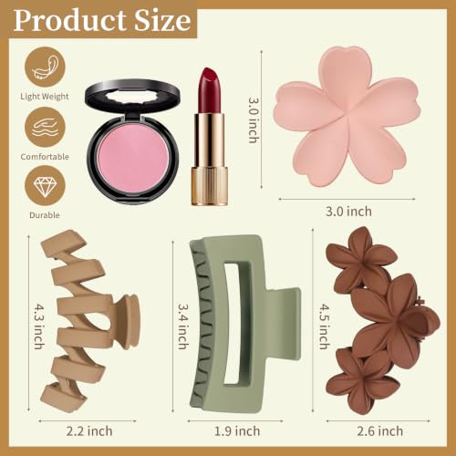 SMKSL Floral Hair Claw Clips for Women - 4 Pack Non-Slip Matte Clips