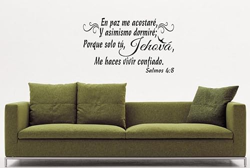 Spanish Wall Decal - Salmos 4:8 Bible Verse Art | Peel & Stick