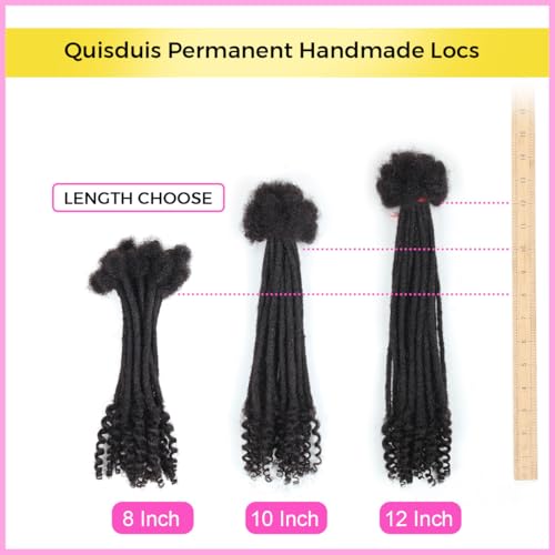 QUISDUIS 8 Inch Human Hair Dreadlock Extensions 20 Strands Black Curly Ends - Variation 1B / 20s / 4mm