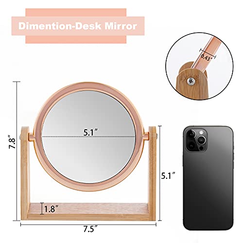 YEAKE Double Sided 10X Magnifying Makeup Mirror - Rose Gold Round, 360° Rotation