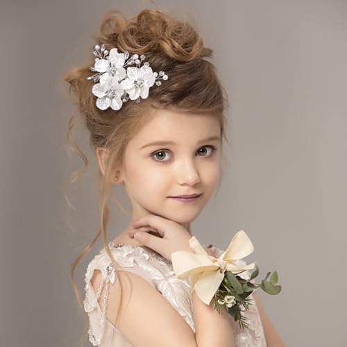 2-Piece Pearl and Rhinestone Floral Wedding Hair Clips for Brides