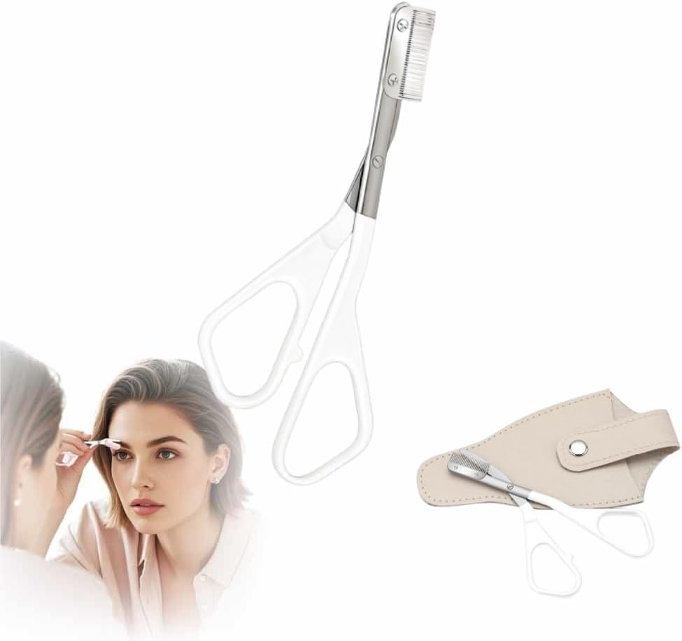 Precision Eyebrow Trimmer Scissor - 2025 Upgrade Grooming Kit | Portable Razor for Women (White)