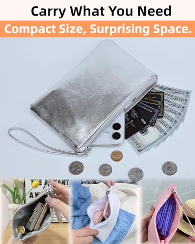 SeBUCUOO Small Silver Zipper Pouch Makeup Bag - 2 Pack Organizer