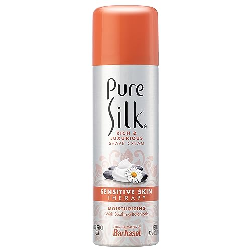 Pure Silk Sensitive Skin Shaving Cream for Women | Shave Cream Infused with Aloe, Papaya and Willow Bark | Smooth Glide Formula, Rust-Proof Can, USA Made | 7.25 Oz (Pack of 6)