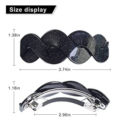 Mistofu French Hair Barrettes for Thick Hair - 3 Pack Sparkly Acrylic Clips