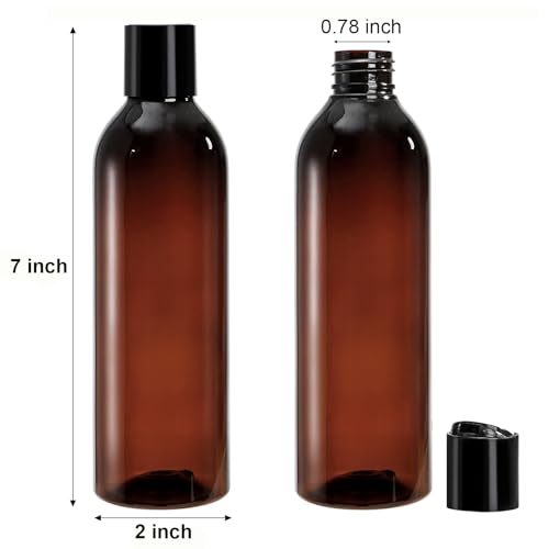 Bekith 16 Pack 8oz Amber Plastic Bottles with Disc Top Caps