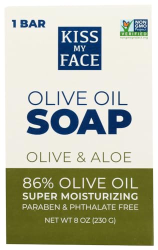 Kiss My Face Olive & Aloe Soap Bar - Moisturizing Cleansing Bar, 8oz (2 Pack)