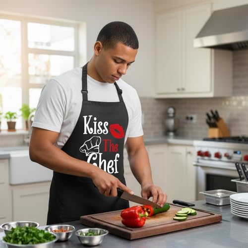 Kiss the Chef Adjustable Apron with Pockets - Perfect Gift for Men