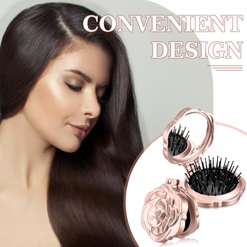 Sunnychicc 6 Pcs Rose Gold Travel Hairbrush with Mirror - Compact & Portable