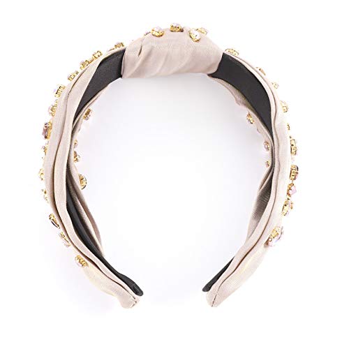 Crystal Velvet Knotted Headband with Rhinestones for Women